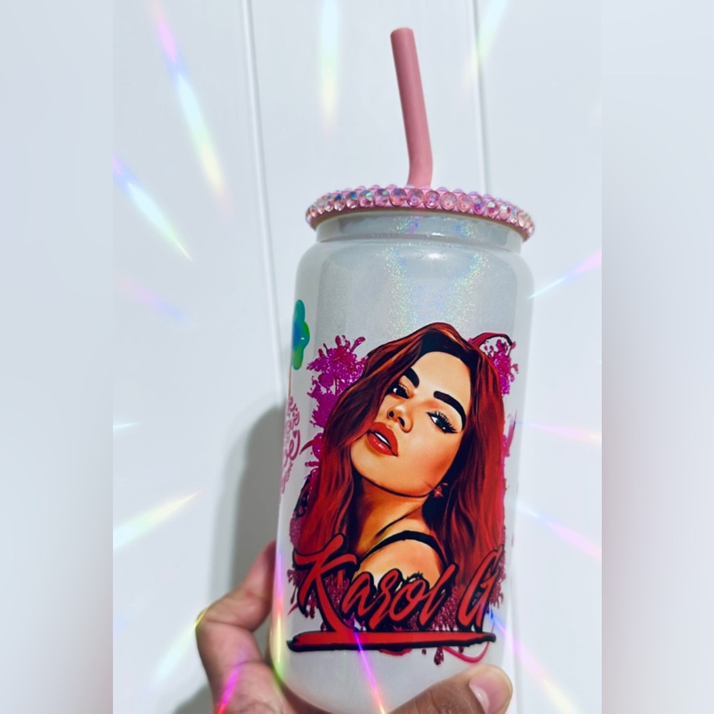 K@rol G 16oz glitter glass cup